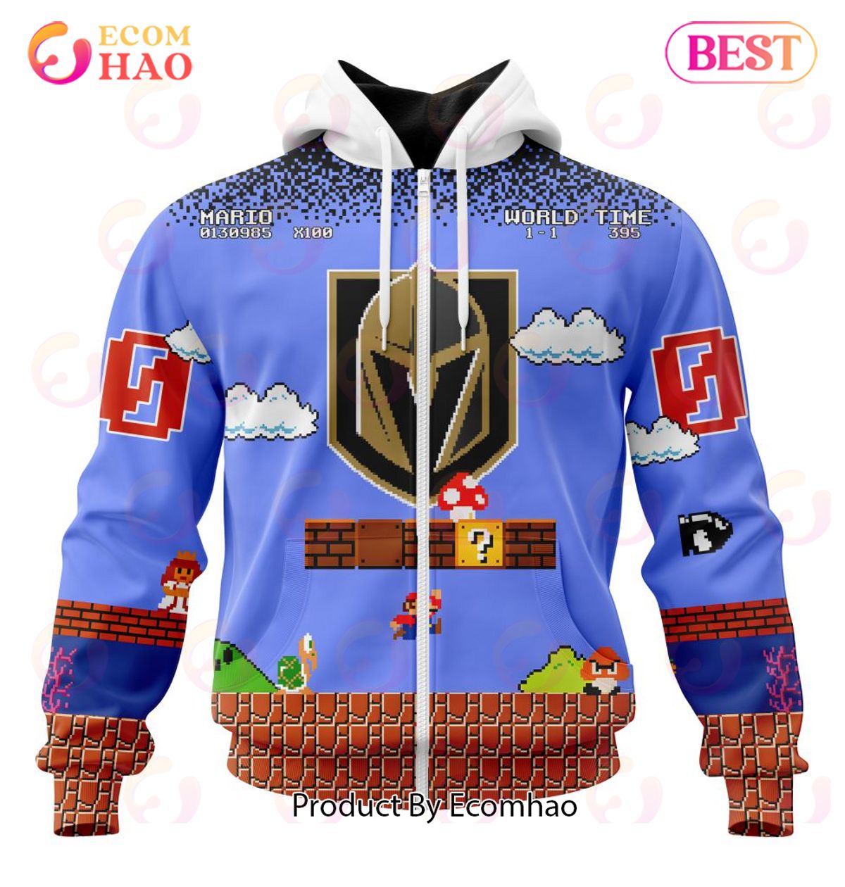 NHL Vegas Golden Knights Special Kits With Super Mario Game Design 3D Hoodie