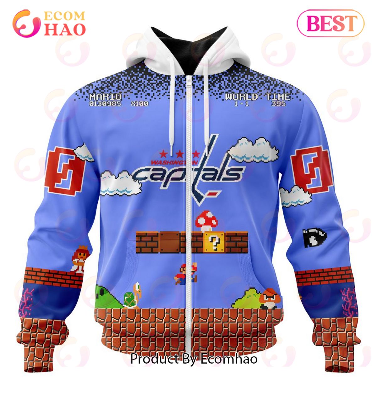 NHL Washington Capitals Special Kits With Super Mario Game Design 3D Hoodie