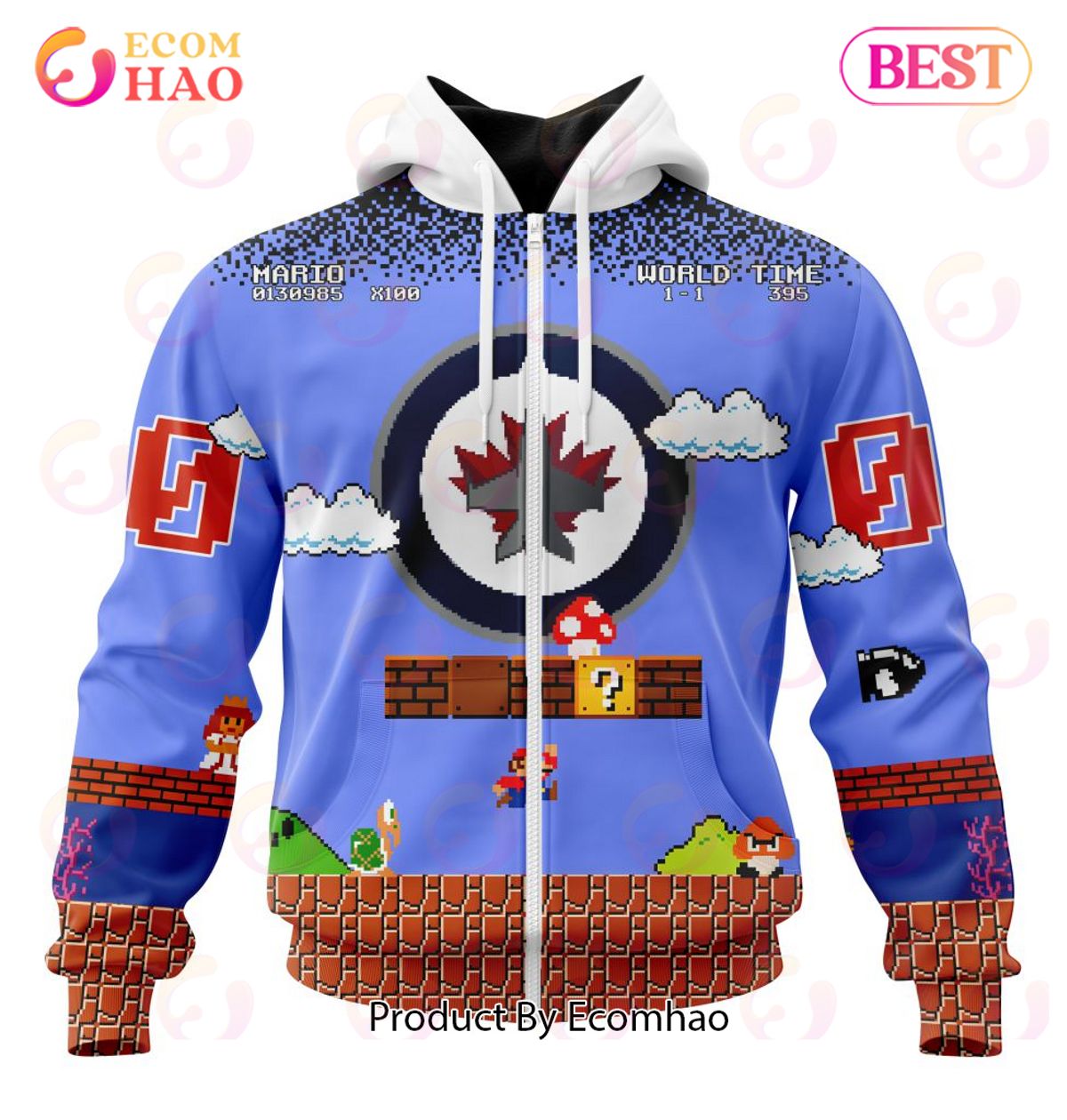 NHL Winnipeg Jets Special Kits With Super Mario Game Design 3D Hoodie