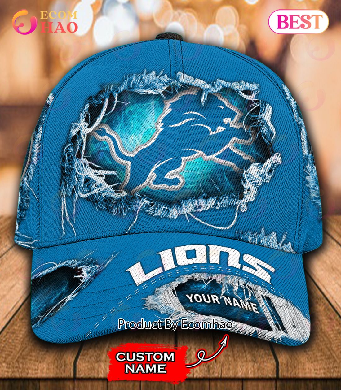 Auto Verdensrekord Guinness Book opladning NFL Detroit Lions Cap Custom Name - Ecomhao Store