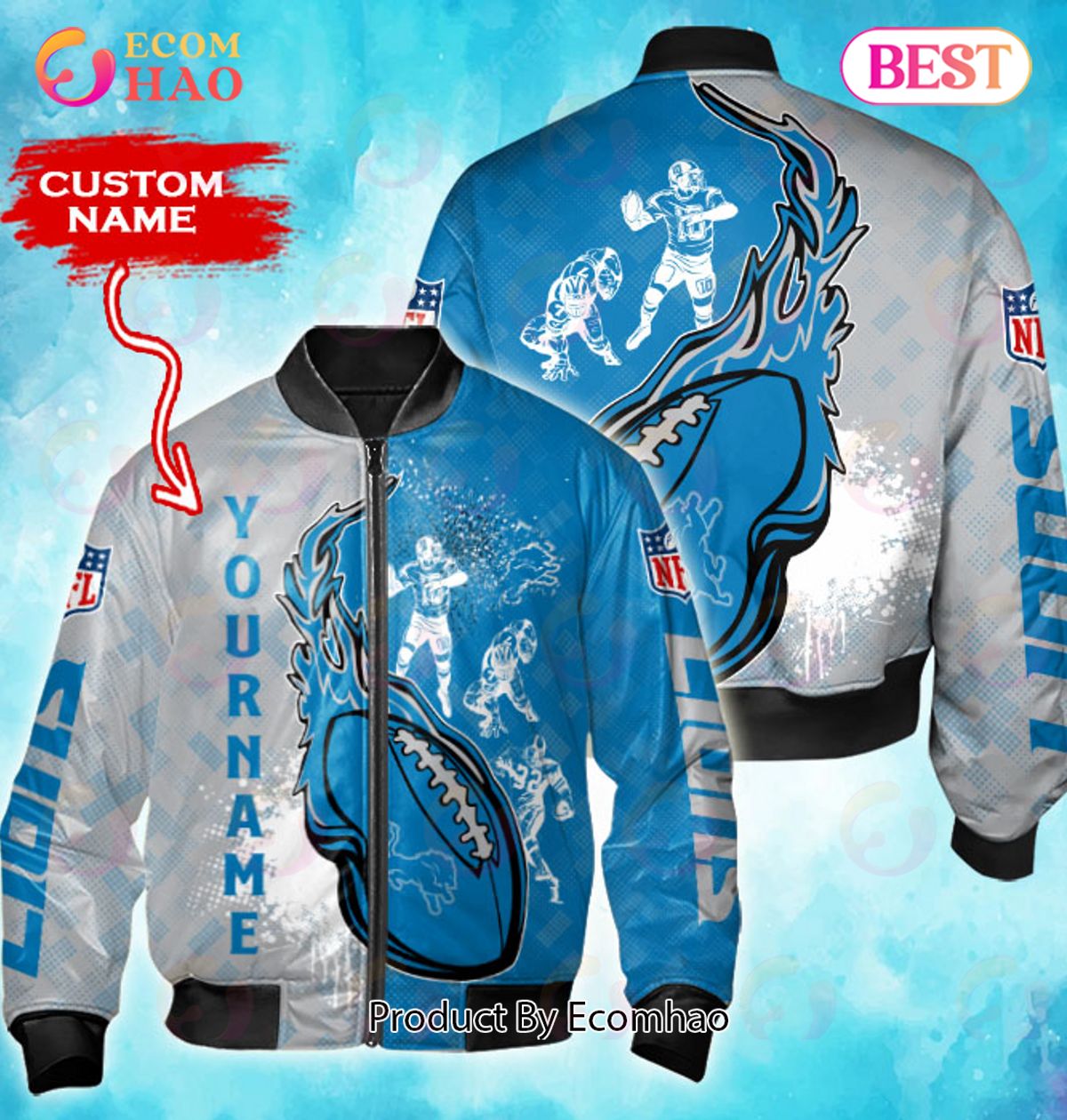 NFL Detroit Lions Custom Name Bomber Jacket Shirt