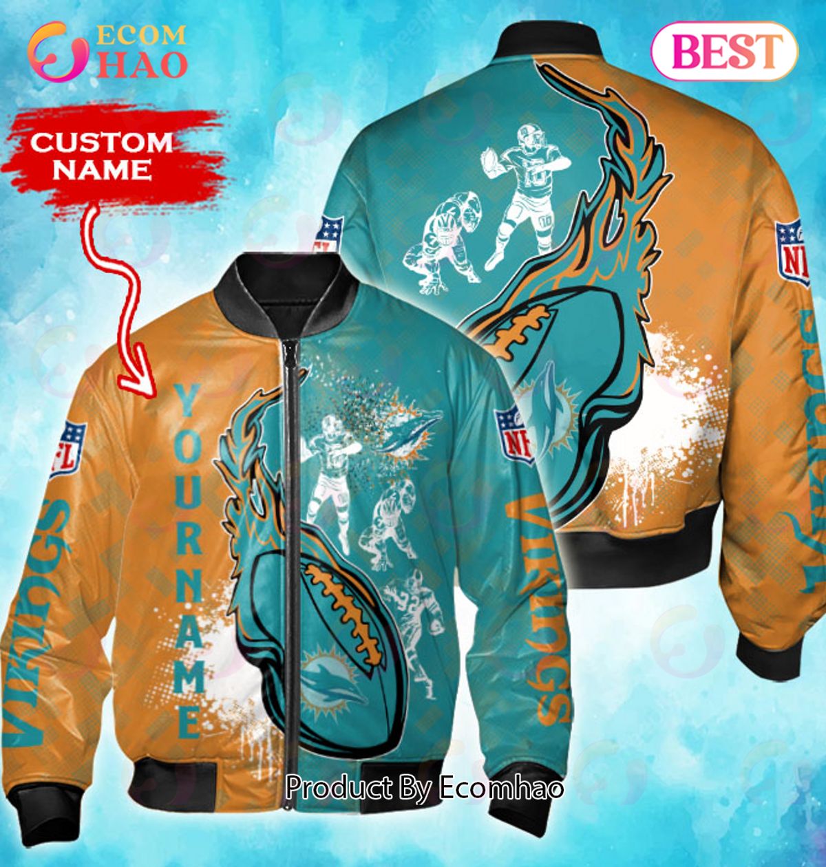 Miami Dolphins NFL Bomber Jacket Camo Graphic - T-shirts Low Price