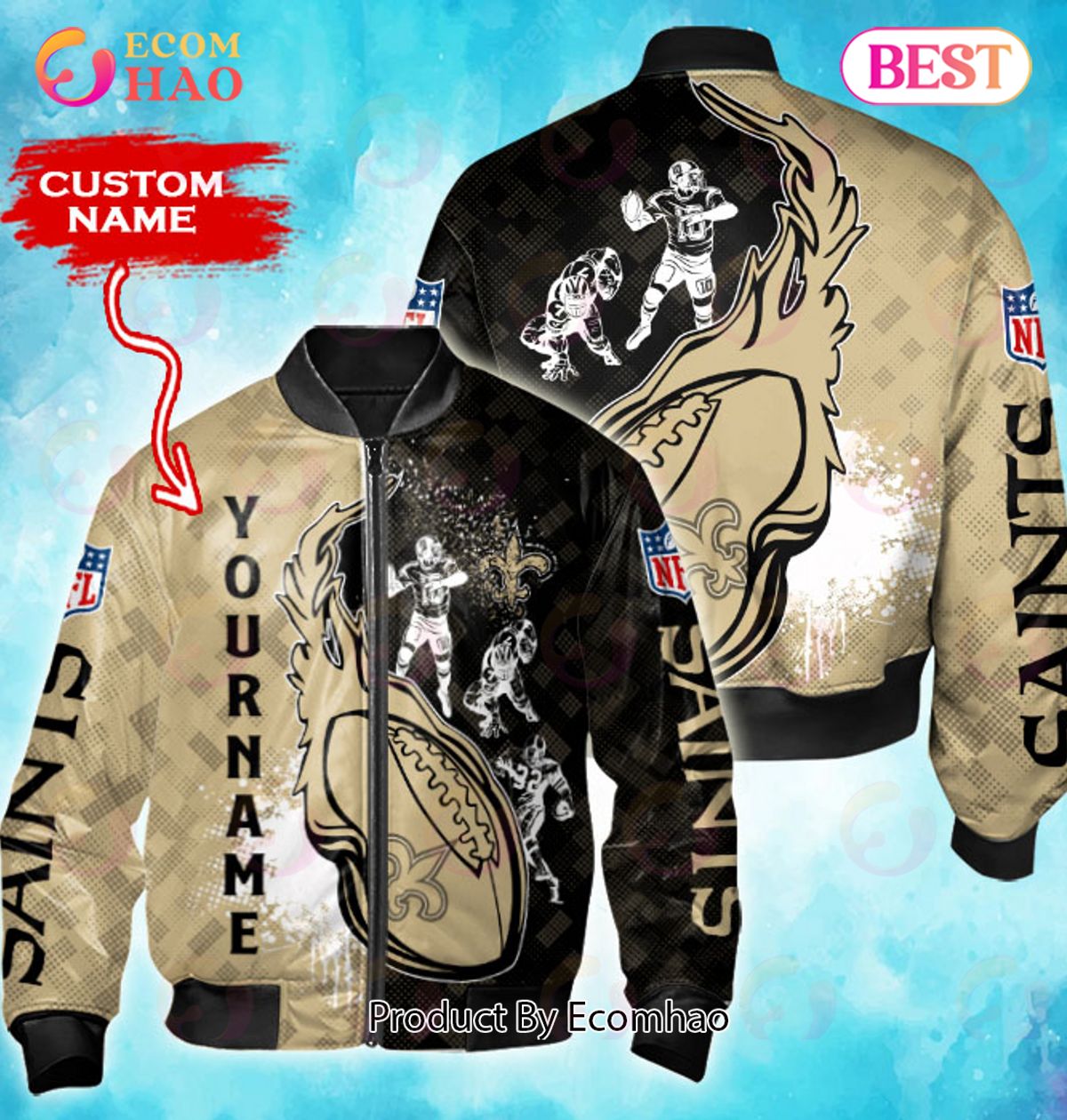 NFL New Orleans Saints Custom Name Bomber Jacket Shirt