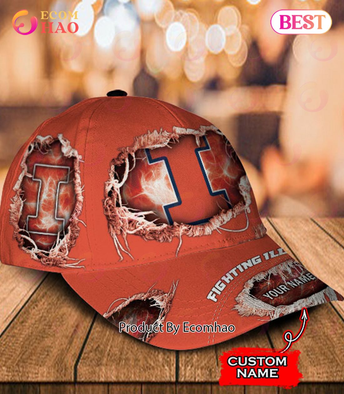 NCAA Illinois Fighting Illini Cap Custom Name