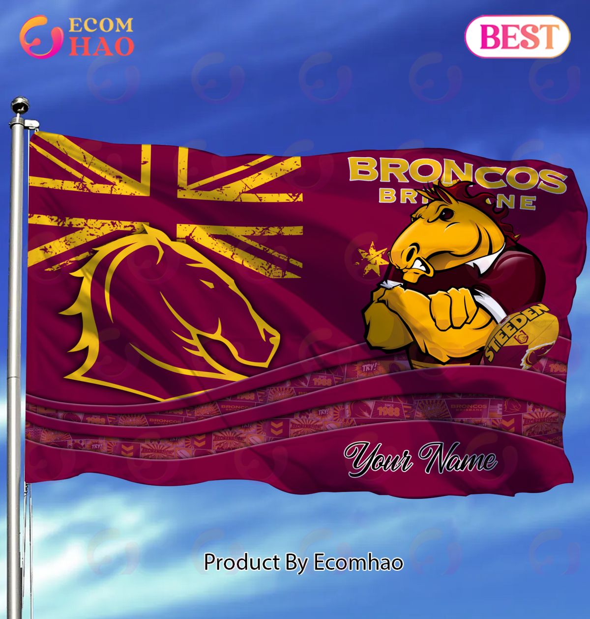 Brisbane Broncos NRL Flag Custom Name