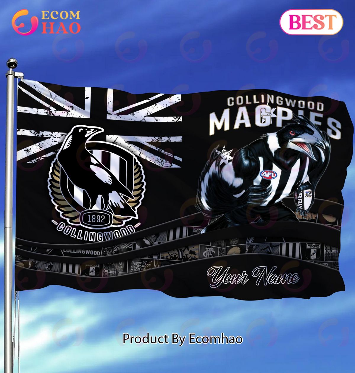 Collingwood Magpies AFL Flag Custom Name - Ecomhao Store