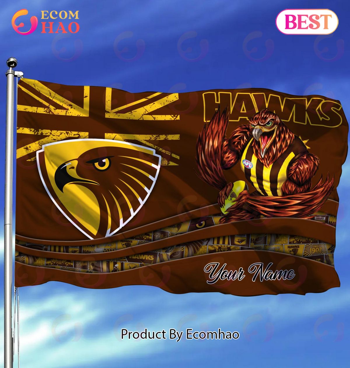 Hawthorn Hawks AFL Flag Custom Name