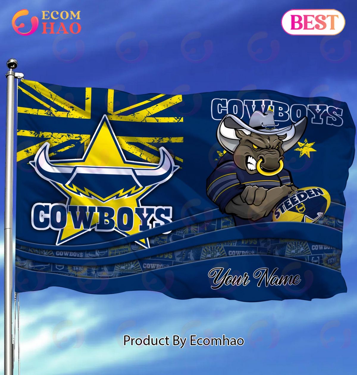 NQ Cowboys NRL Flag Custom Name