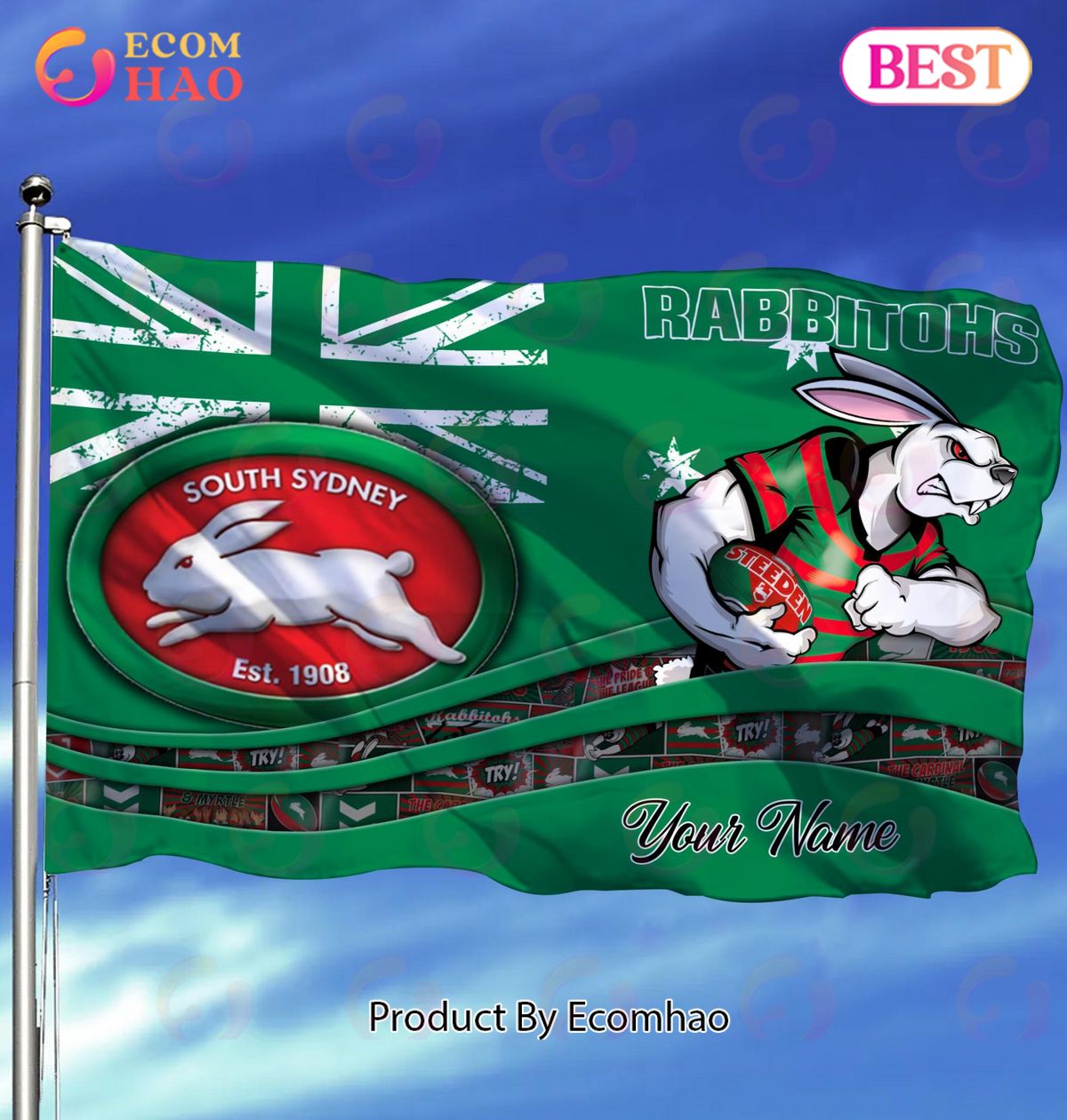 South Sydney Rabbitohs NRL Flag Custom Name
