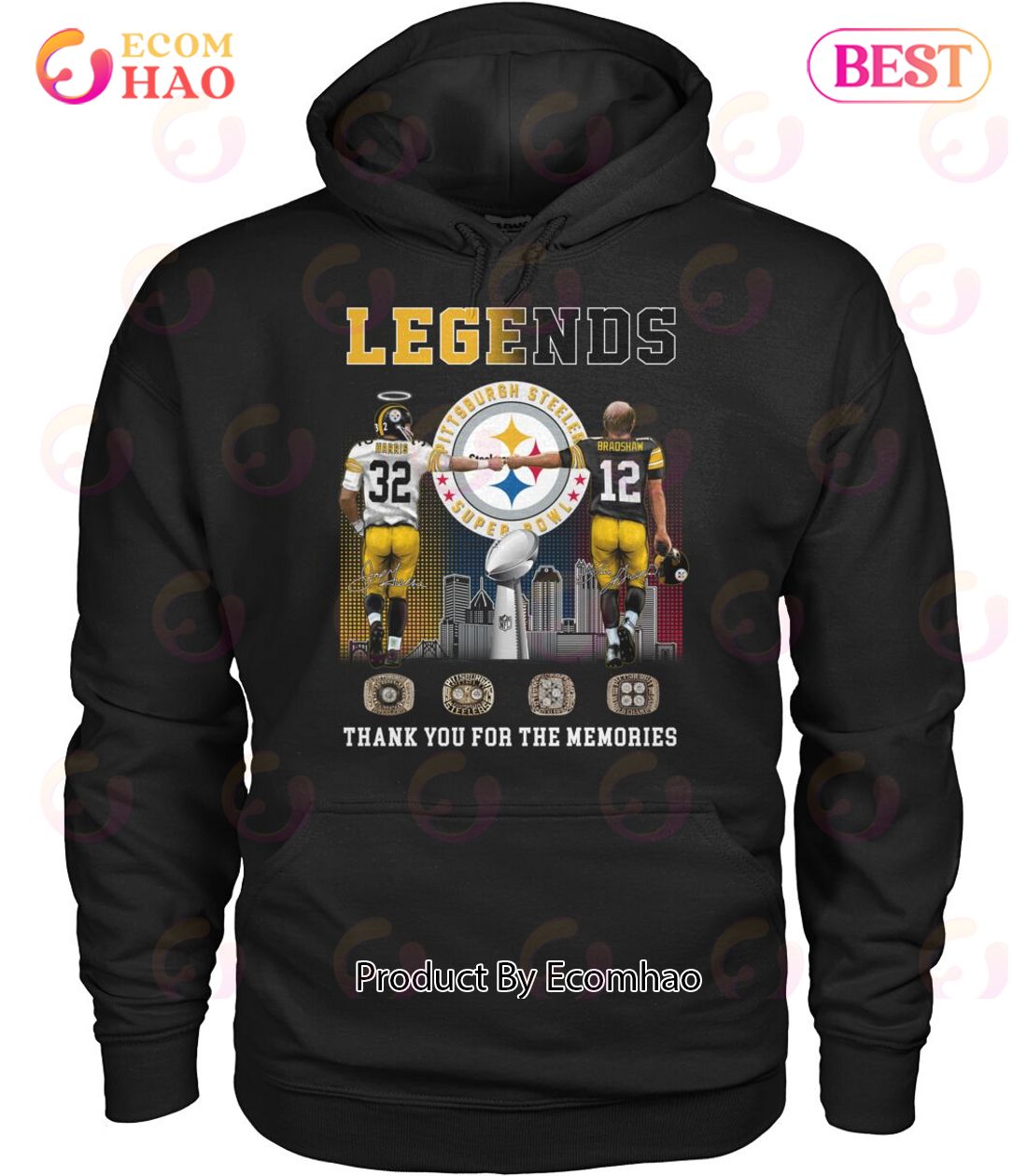 Legends Pittsburgh Steelers Harris And Bradshaw Thank You For The Memories T-Shirt