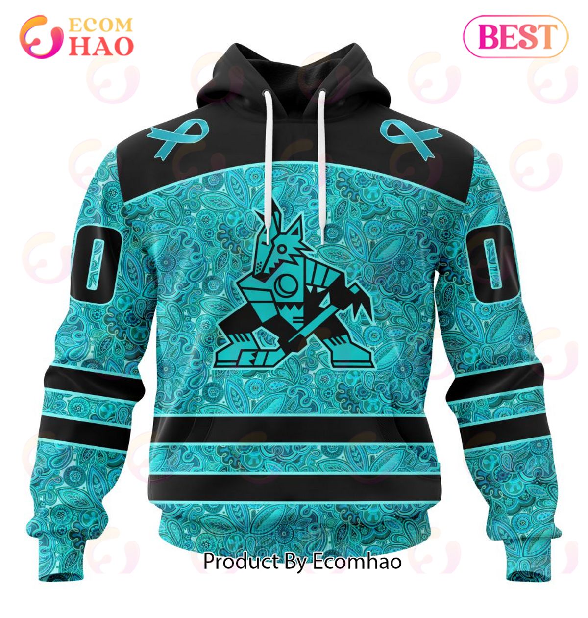 NHL Arizona Coyotes Special Design Fight Ovarian Cancer 3D Hoodie