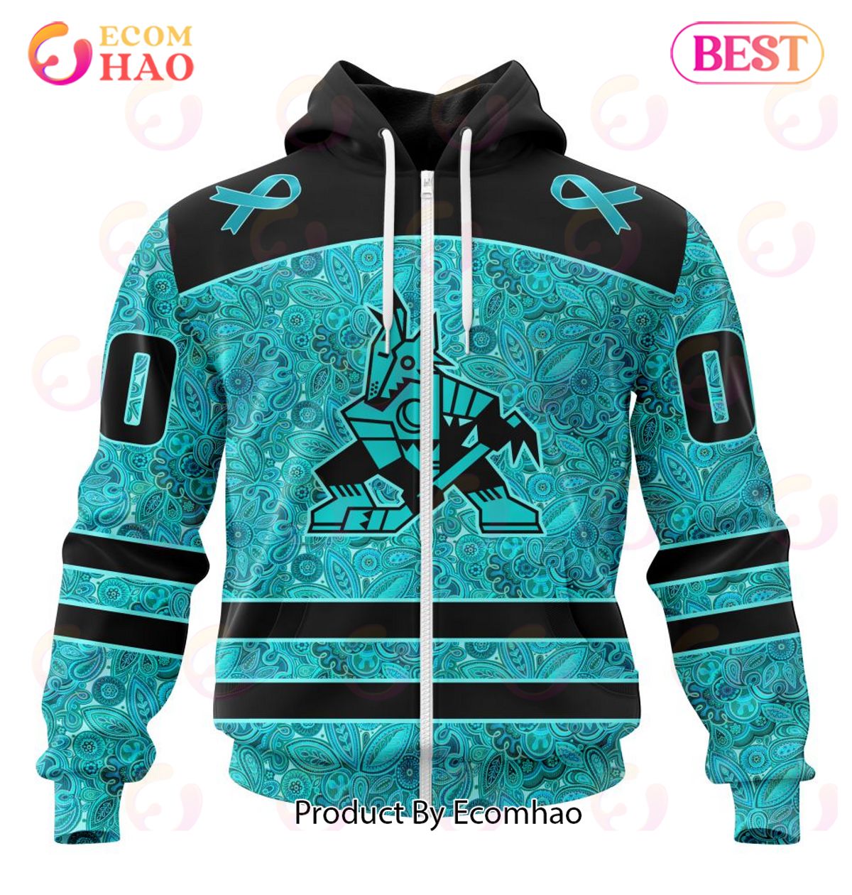 NHL Arizona Coyotes Special Design Fight Ovarian Cancer 3D Hoodie