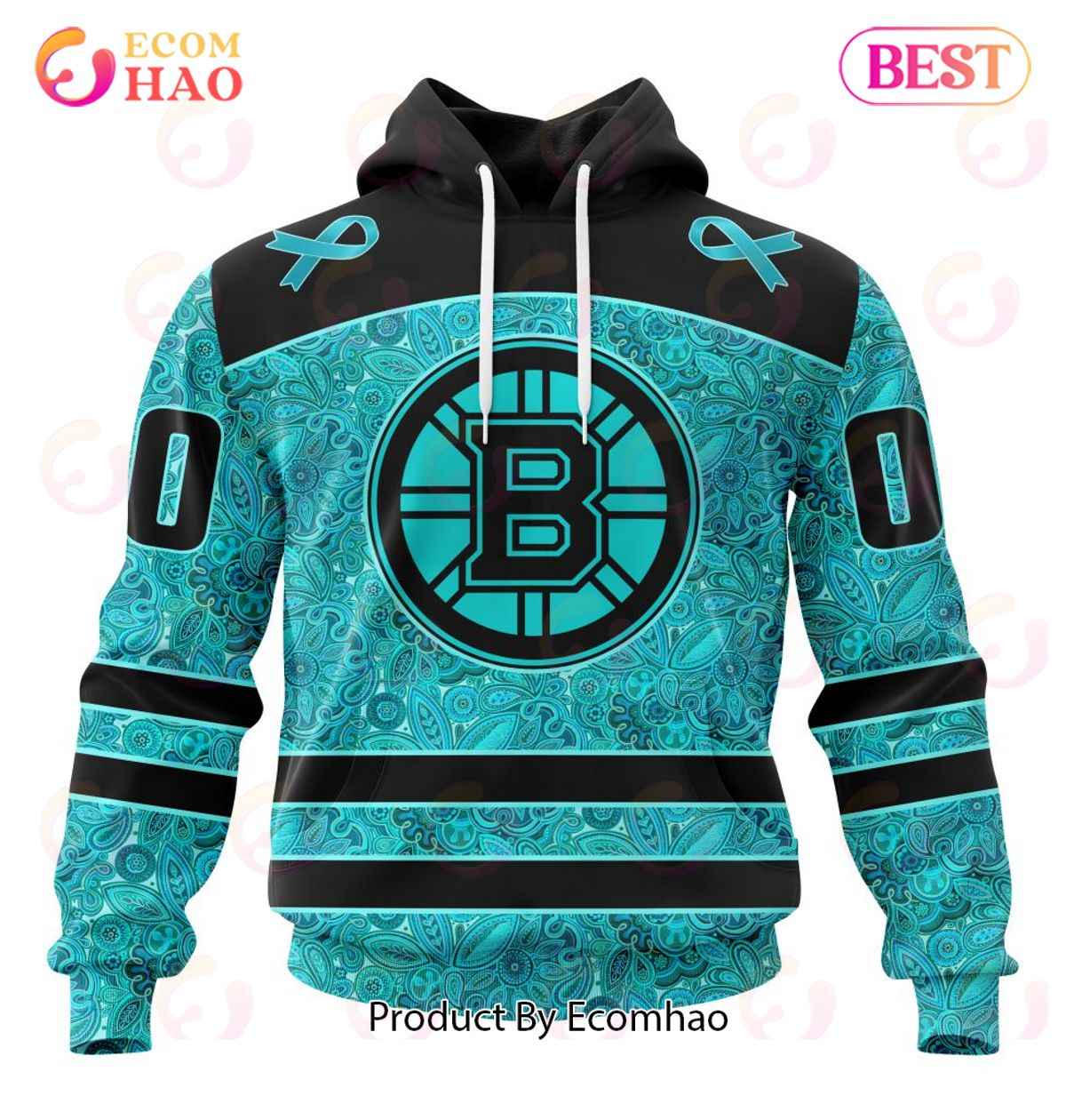 NHL Boston Bruins Special Design Fight Ovarian Cancer 3D Hoodie