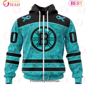 NHL Boston Bruins Special Design Fight Ovarian Cancer 3D Hoodie
