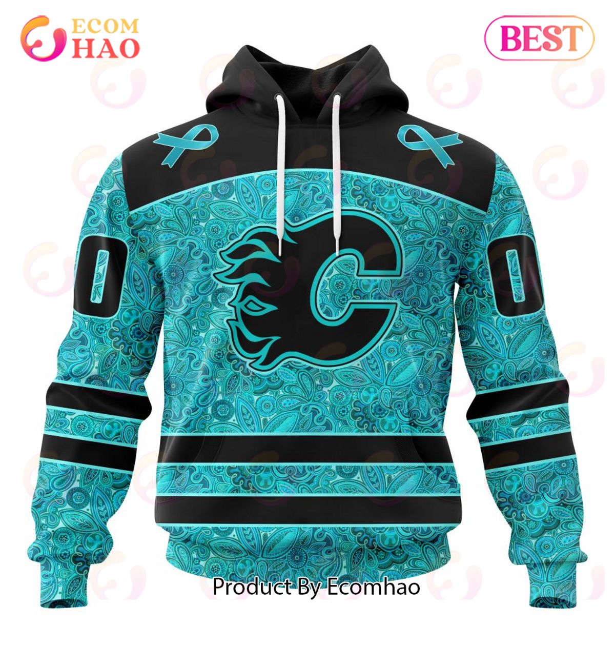 NHL Calgary Flames Special Design Fight Ovarian Cancer 3D Hoodie