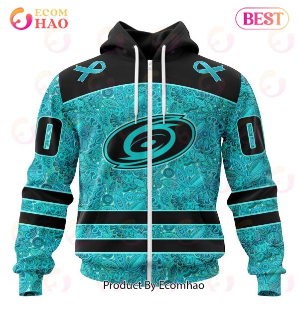 NHL Carolina Hurricanes Special Design Fight Ovarian Cancer 3D Hoodie