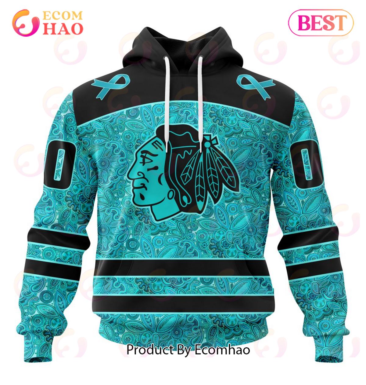 NHL Chicago Blackhawks Special Design Fight Ovarian Cancer 3D Hoodie
