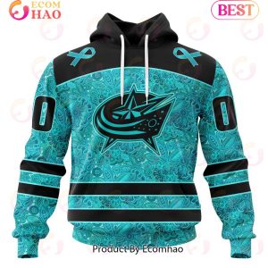 NHL Columbus Blue Jackets Special Design Fight Ovarian Cancer 3D Hoodie