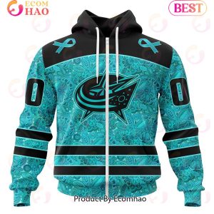 NHL Columbus Blue Jackets Special Design Fight Ovarian Cancer 3D Hoodie
