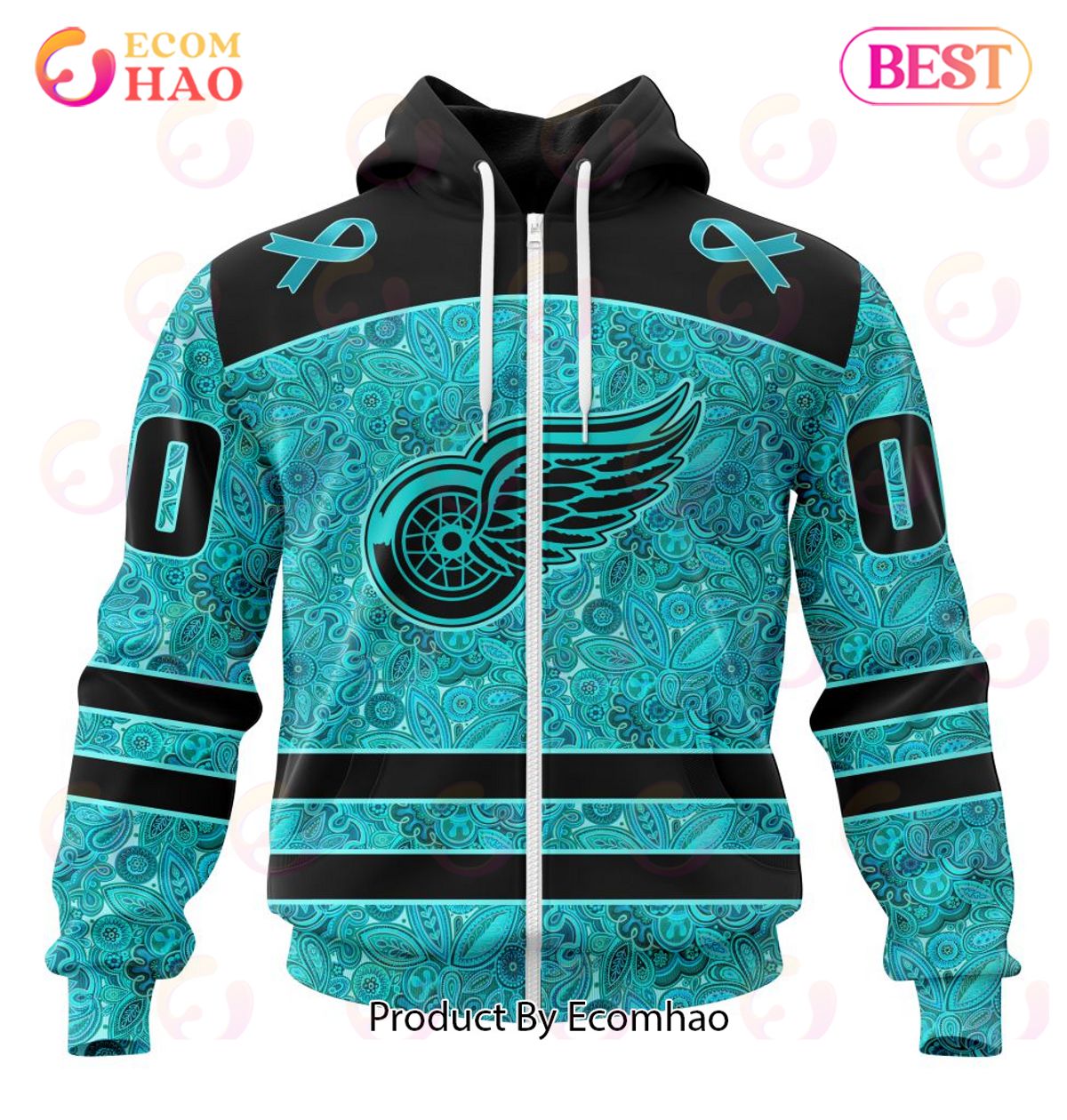 NHL Detroit Red Wings Special Design Fight Ovarian Cancer 3D Hoodie