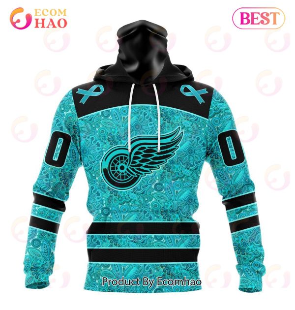NHL Detroit Red Wings Special Design Fight Ovarian Cancer 3D Hoodie