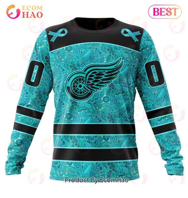 NHL Detroit Red Wings Special Design Fight Ovarian Cancer 3D Hoodie