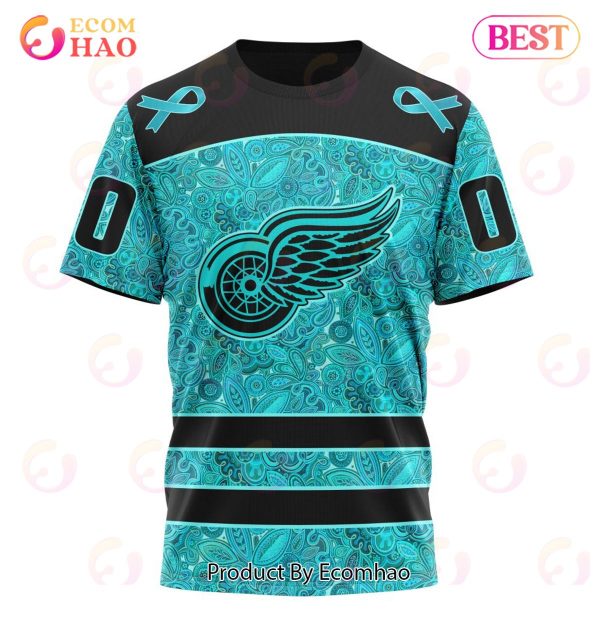 NHL Detroit Red Wings Special Design Fight Ovarian Cancer 3D Hoodie