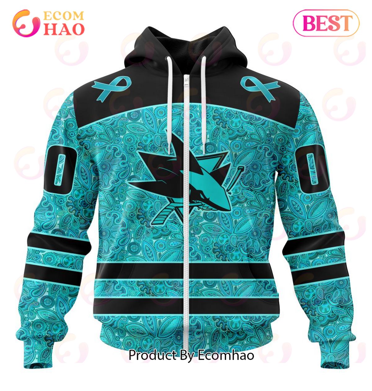 NHL San Jose Sharks Special Design Fight Ovarian Cancer 3D Hoodie