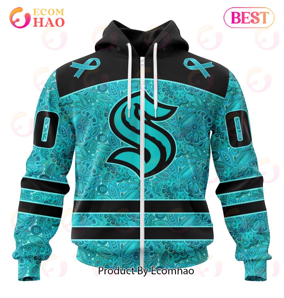 NHL Seattle Kraken Special Design Fight Ovarian Cancer 3D Hoodie