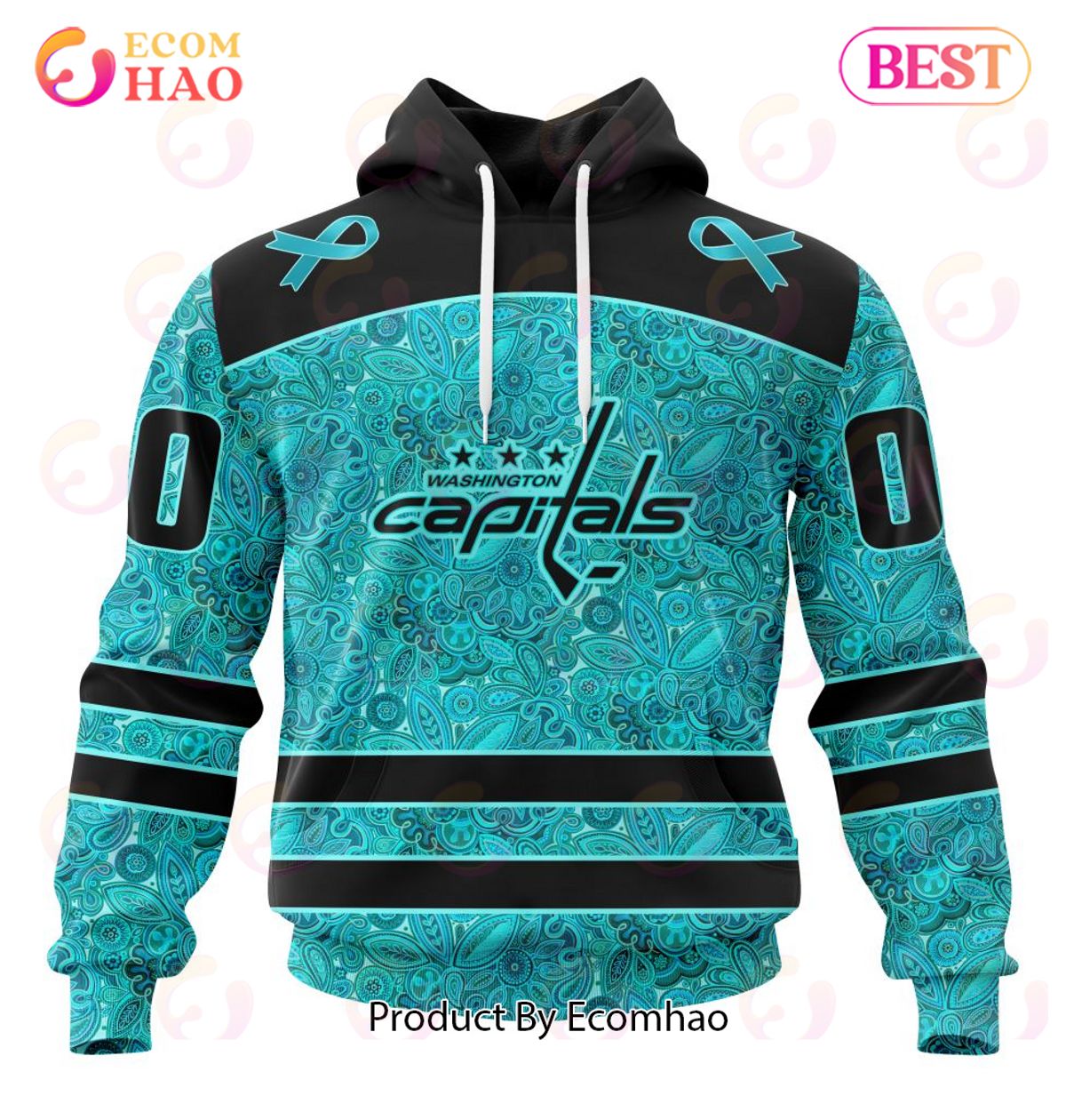 NHL Washington Capitals Special Design Fight Ovarian Cancer 3D Hoodie