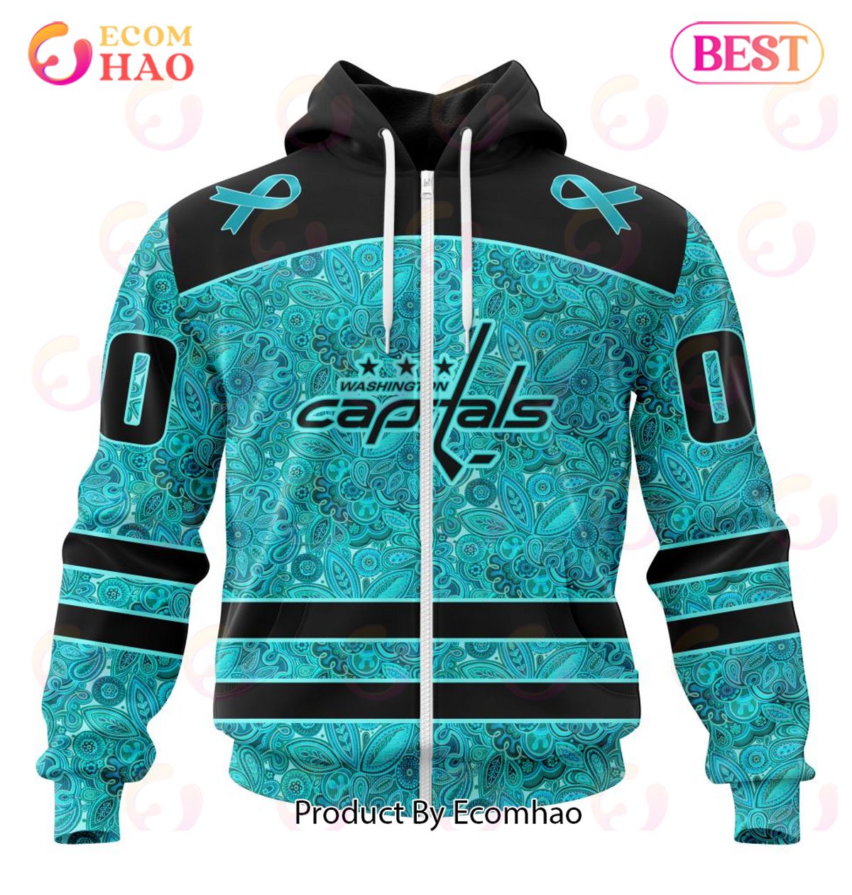 NHL Washington Capitals Special Design Fight Ovarian Cancer 3D Hoodie