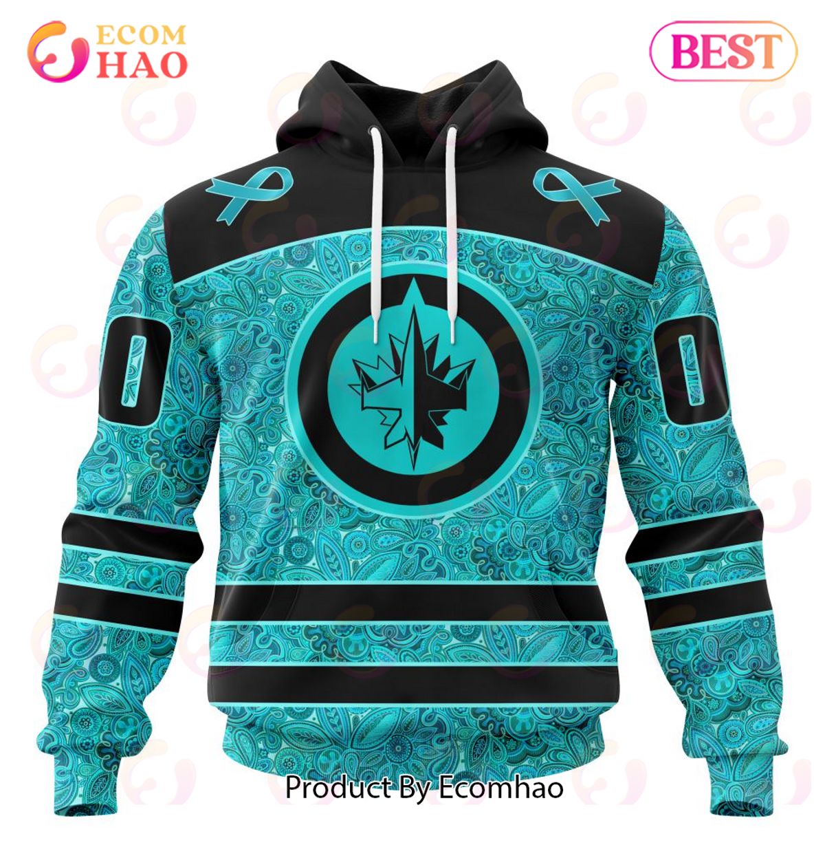 NHL Winnipeg Jets Special Design Fight Ovarian Cancer 3D Hoodie