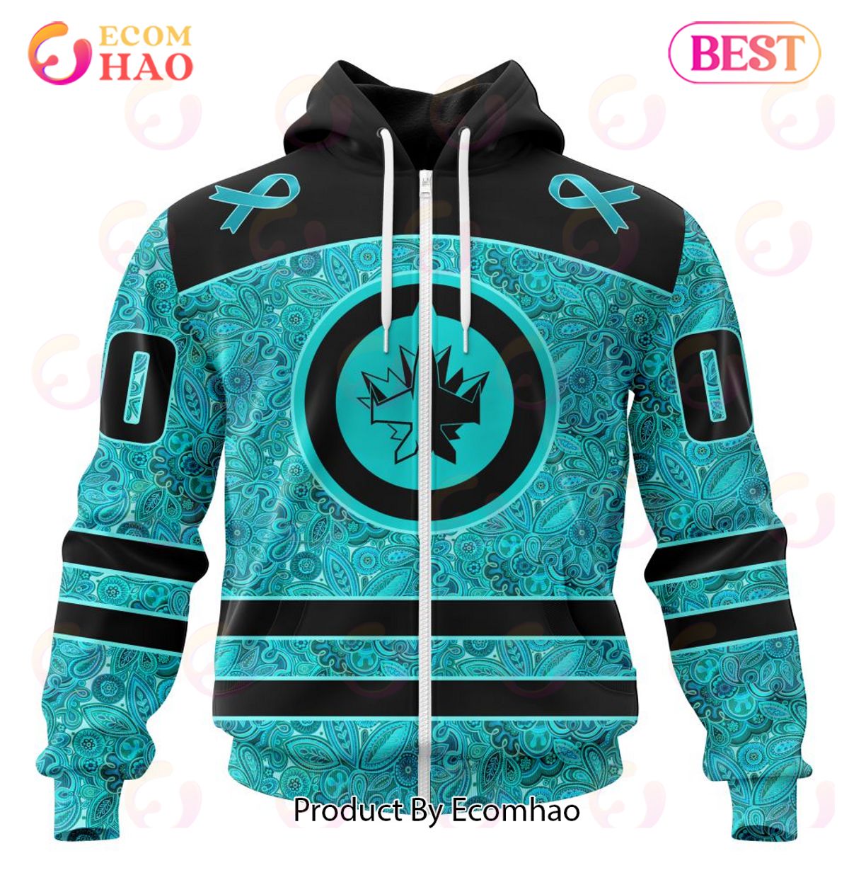 NHL Winnipeg Jets Special Design Fight Ovarian Cancer 3D Hoodie