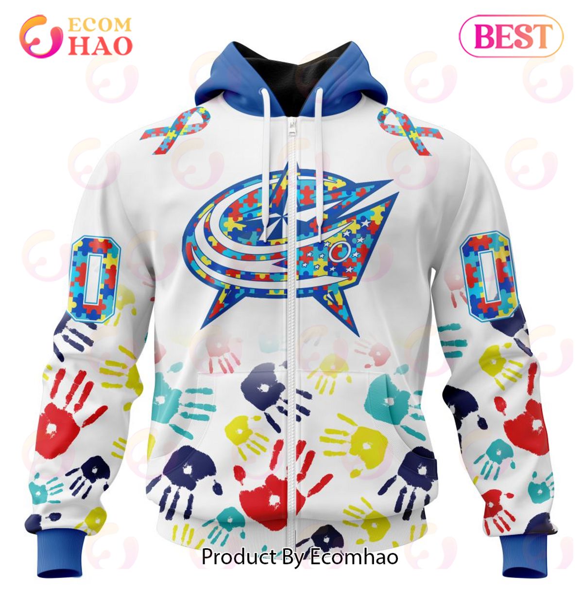 NHL Columbus Blue Jackets Special Autism Awareness Design 3D Hoodie