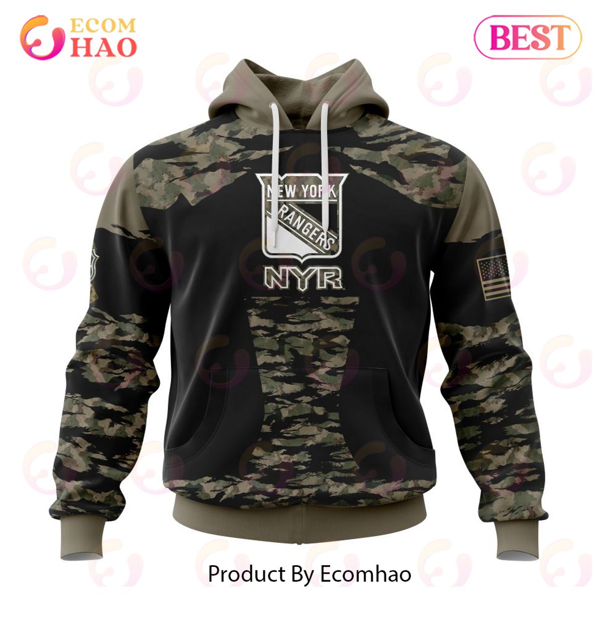 NHL New York Rangers Honors Veterans And Military Members Kits 3D Hoodie