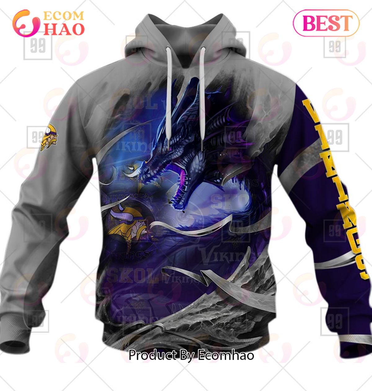 Personalized NFL Minnesota Vikings Dragon 3D Hoodie