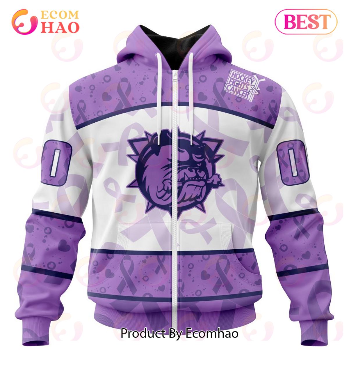 OHL Hamilton Bulldogs Special Lavender Fight Cancer 3D Hoodie