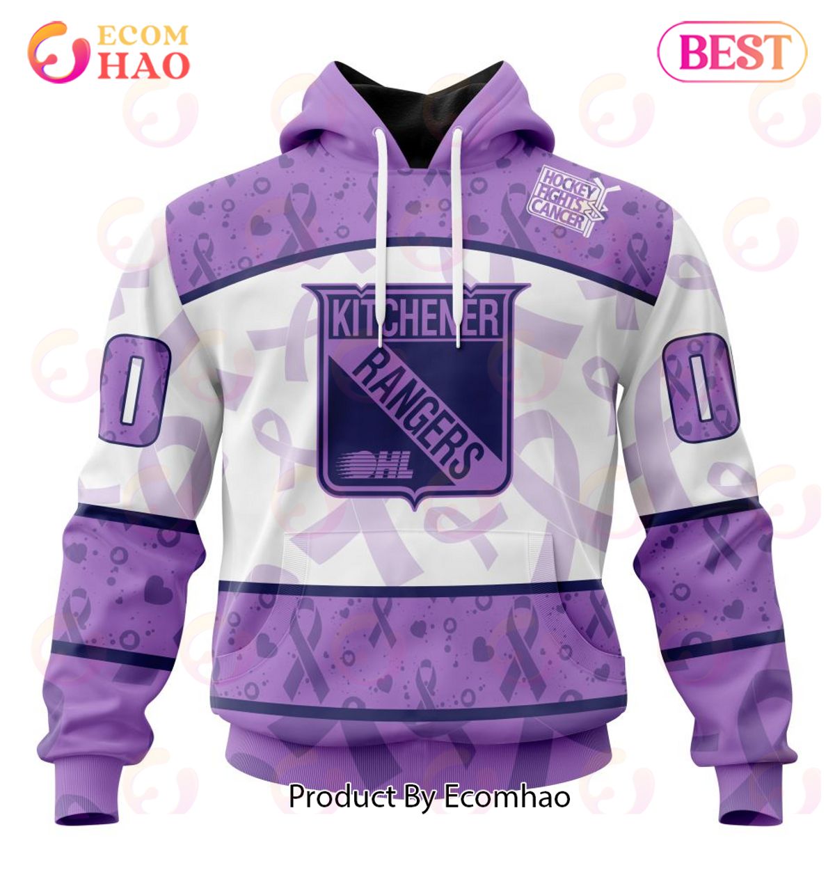 OHL Kitchener Rangers Special Lavender Fight Cancer 3D Hoodie