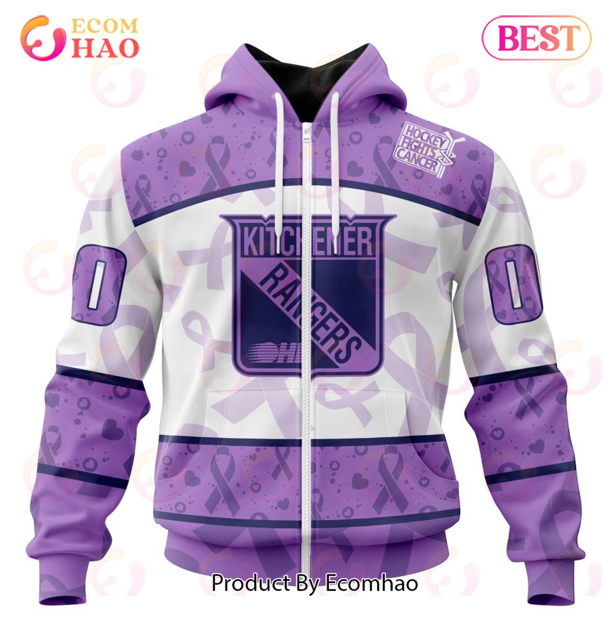 OHL Kitchener Rangers Special Lavender Fight Cancer 3D Hoodie