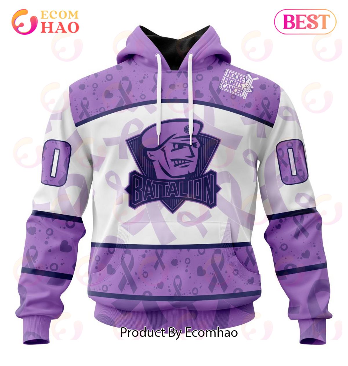 OHL North Bay Battalion Special Lavender Fight Cancer 3D Hoodie