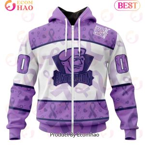 OHL North Bay Battalion Special Lavender Fight Cancer 3D Hoodie