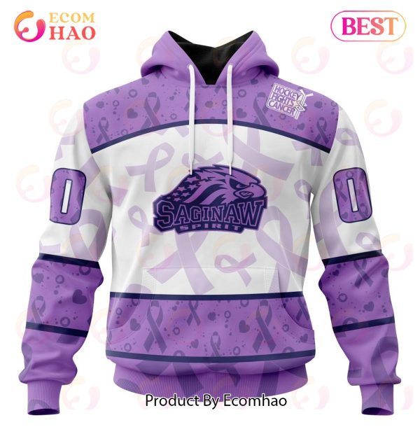 OHL Saginaw Spirit Special Lavender Fight Cancer 3D Hoodie