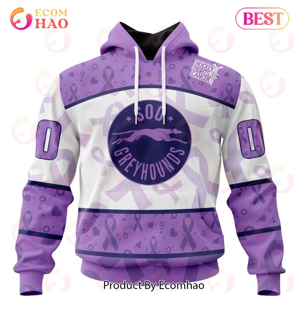 OHL Soo Greyhounds Special Lavender Fight Cancer 3D Hoodie