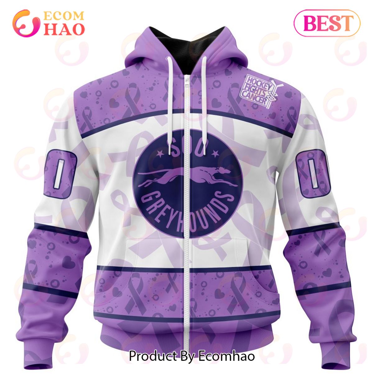 OHL Soo Greyhounds Special Lavender Fight Cancer 3D Hoodie