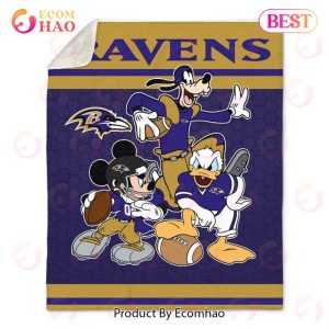 NFL Baltimore Ravens Disney Mickey Mouse Quilt, Fleece Blanket, Sherpa Fleece Blanket