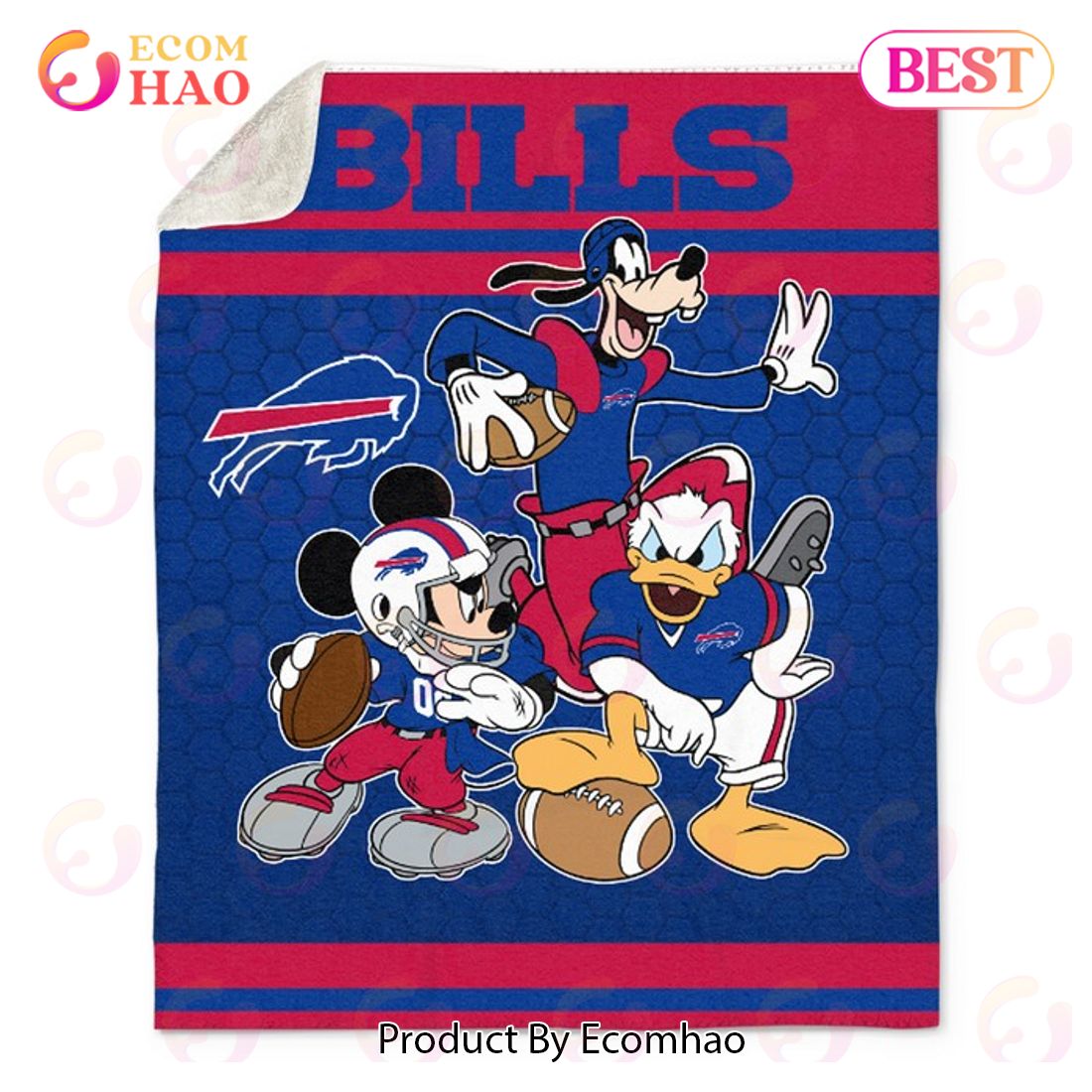 NFL Buffalo Bills Disney Mickey Mouse Quilt, Fleece Blanket, Sherpa Fleece Blanket