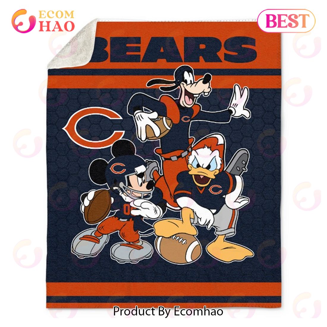 NFL Chicago Bears Disney Mickey Mouse Quilt, Fleece Blanket, Sherpa Fleece Blanket
