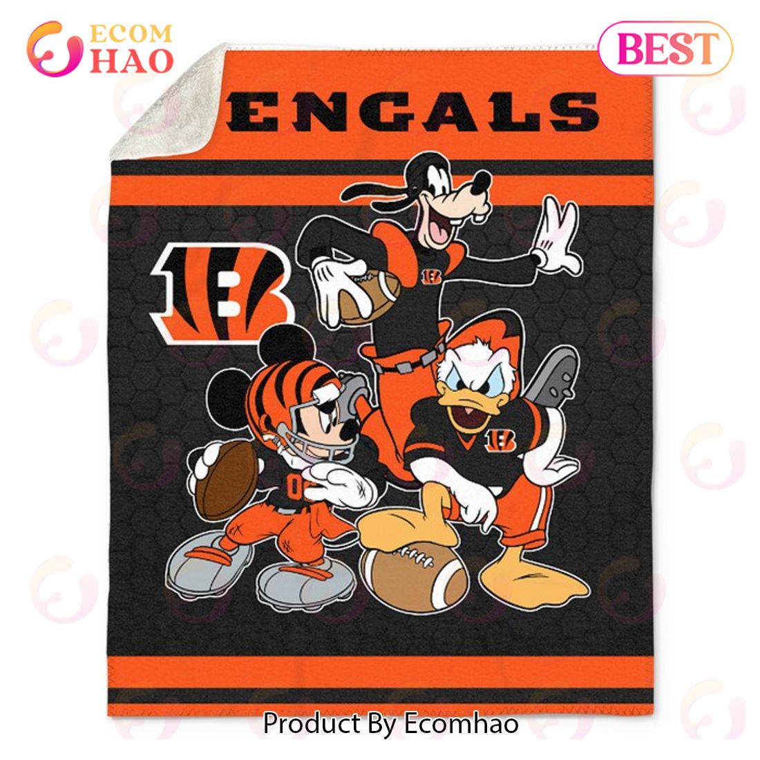 NFL Cincinnati Bengals Disney Mickey Mouse Quilt, Fleece Blanket, Sherpa Fleece Blanket