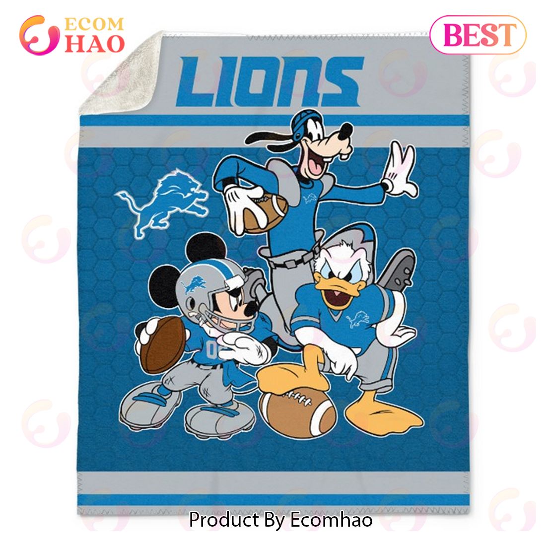 NFL Detroit Lions Disney Mickey Mouse Quilt, Fleece Blanket, Sherpa Fleece Blanket