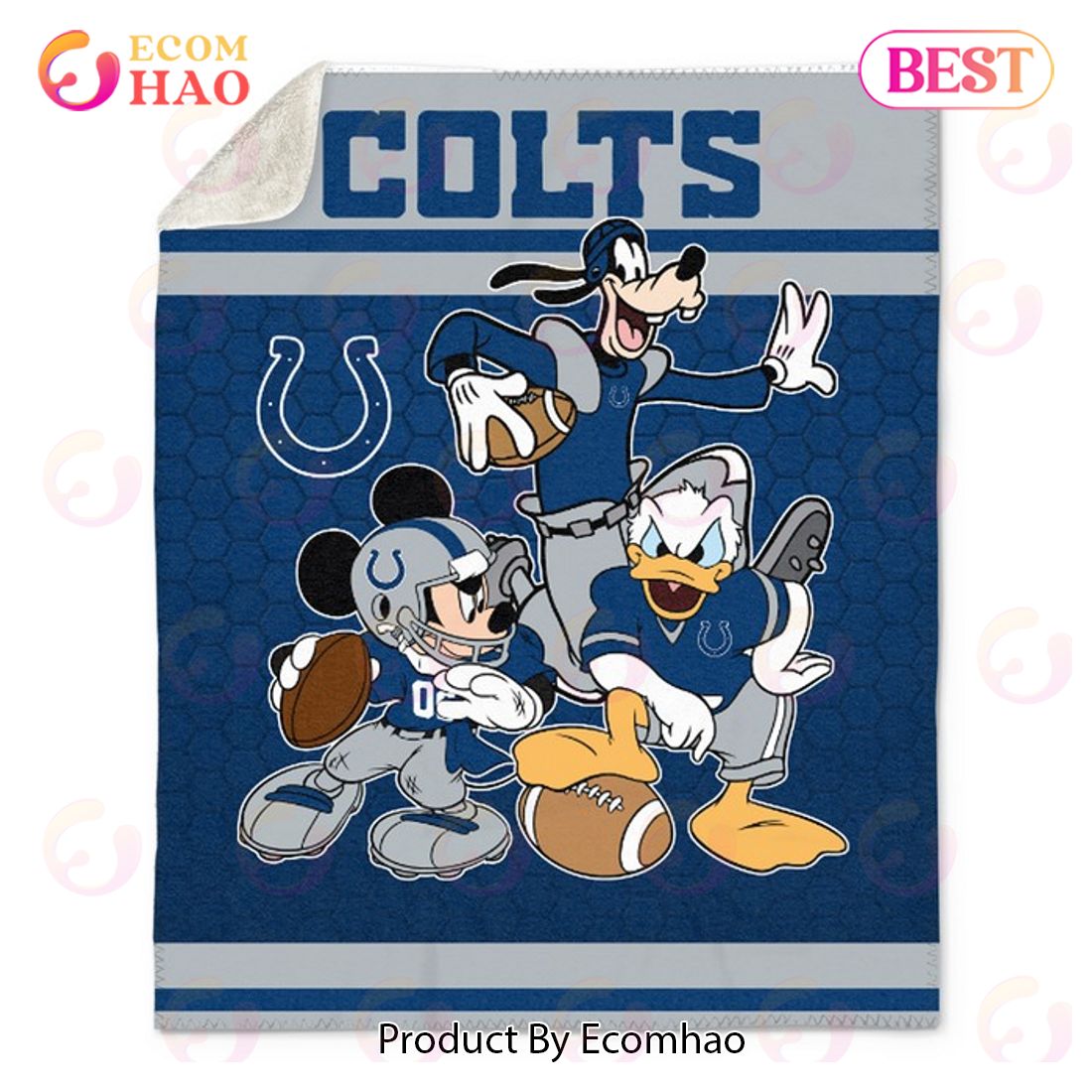 NFL Indianapolis Colts Disney Mickey Mouse Quilt, Fleece Blanket, Sherpa Fleece Blanket